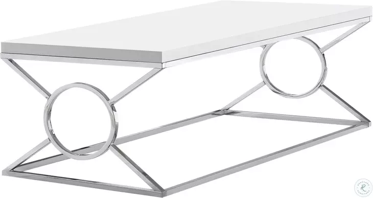 Glossy White and Chrome Metal Coffee Table