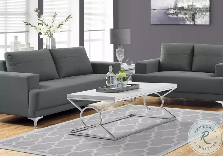 Glossy White and Chrome Metal Coffee Table