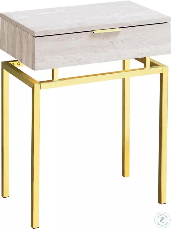Beige Marble and Gold 24" Accent Table