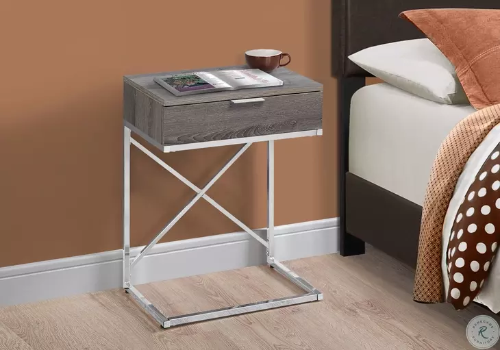 Dark Taupe and Chrome Metal 24" Storage Accent Table