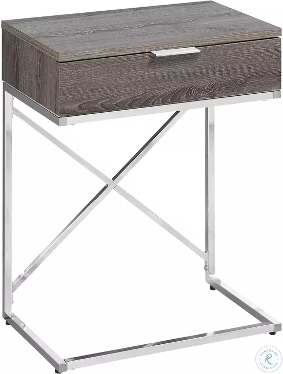 Dark Taupe and Chrome Metal 24" Storage Accent Table