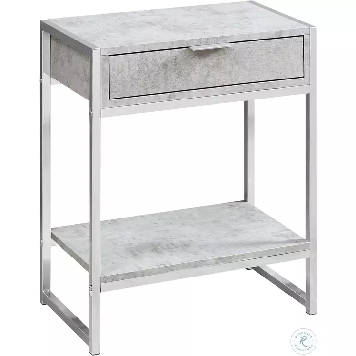 Grey Cement and Chrome Metal 24" Storage Accent Table