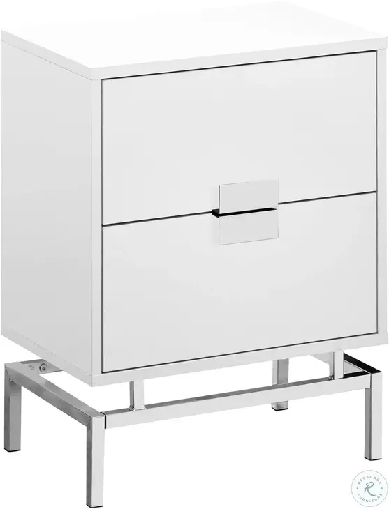 Glossy White and Chrome 24" Storage Accent Table