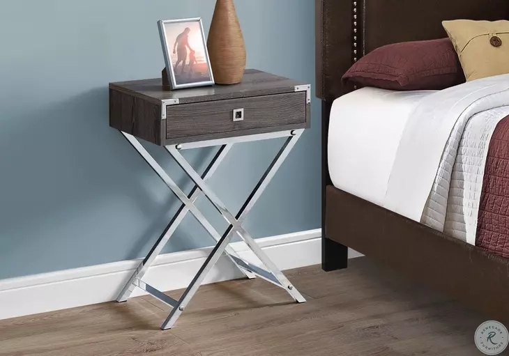 Dark Taupe and Chrome Metal 24" Accent Table
