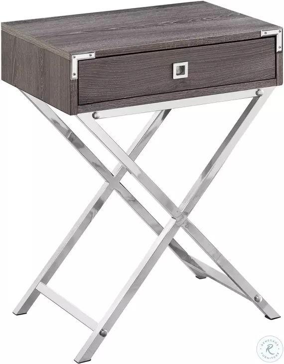 Dark Taupe and Chrome Metal 24" Accent Table