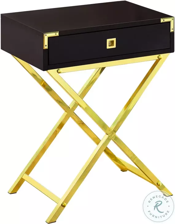 Cappuccino and Gold Metal 24" Accent Table