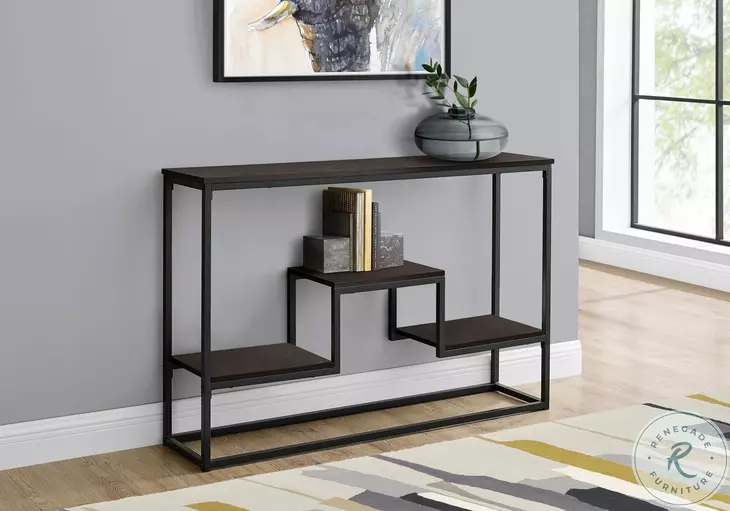 3582 Espresso And Black Console Table