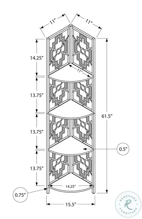 3621 Dark Taupe And Black 62" Corner Bookcase