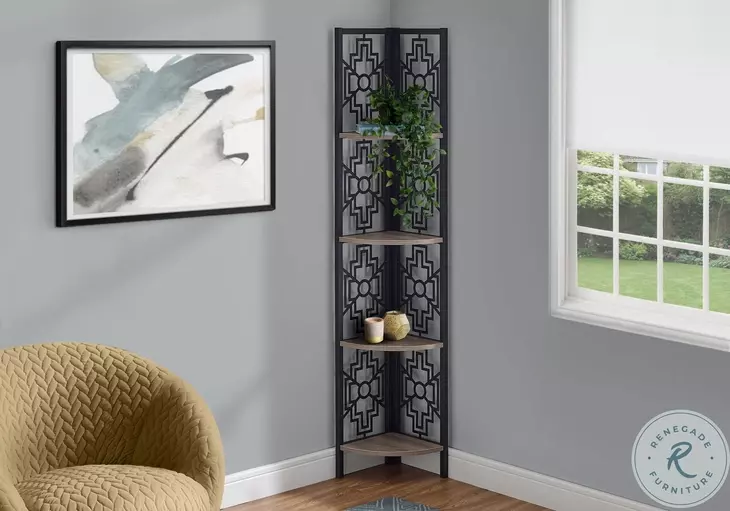 3621 Dark Taupe And Black 62" Corner Bookcase