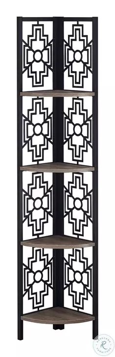 3621 Dark Taupe And Black 62" Corner Bookcase