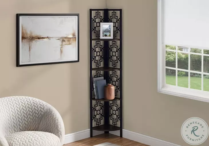 3622 Espresso And Black 62" Corner Bookcase