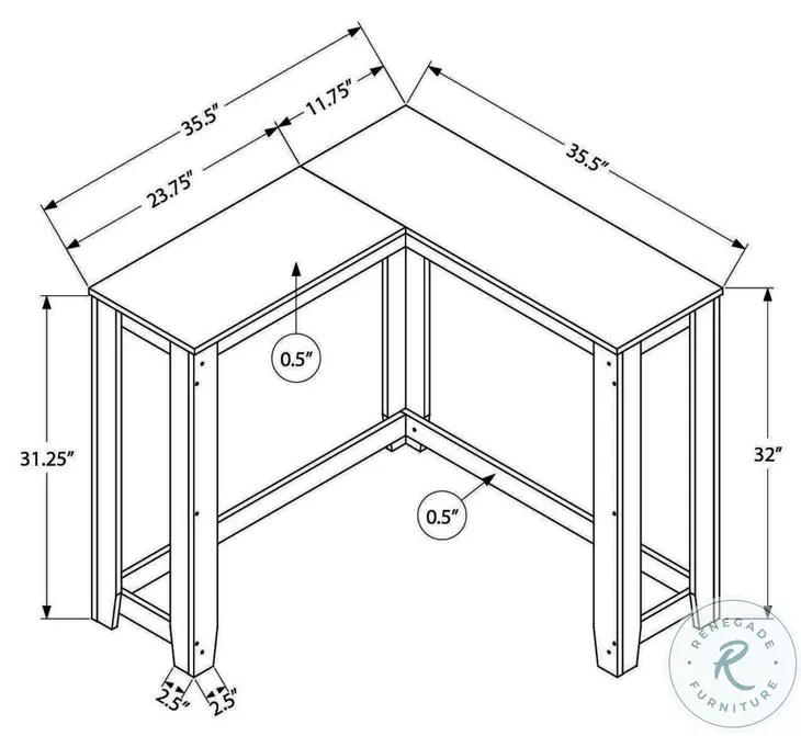 3656 White 36" Corner Sofa Table
