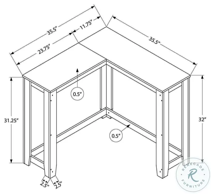 3657 Black 36" Corner Sofa Table