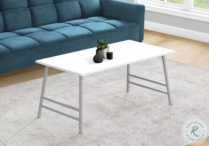 3790 White And Silver 40" Coffee Table