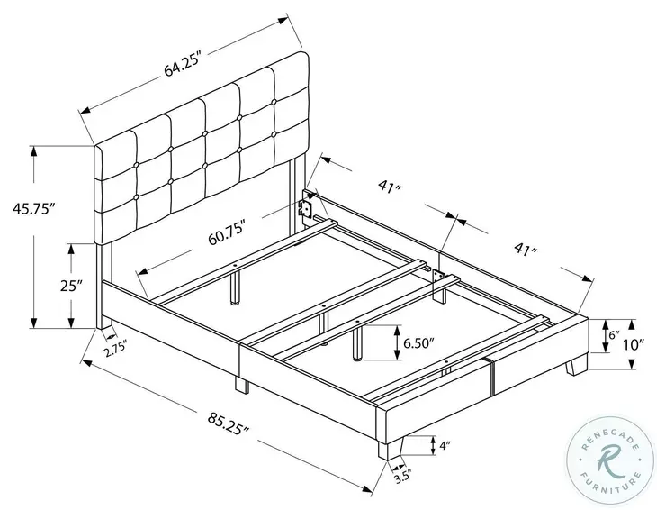 5803Q Dark Gray Queen Upholstered Low Profile Bed