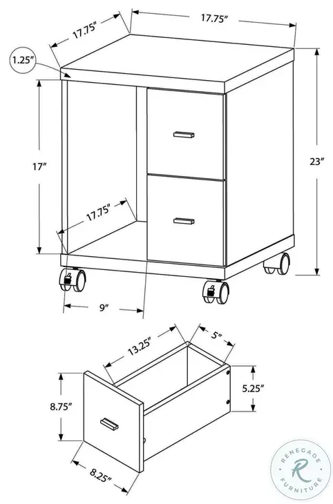 White Hollow-Core 2 Drawer Castors Computer Stand