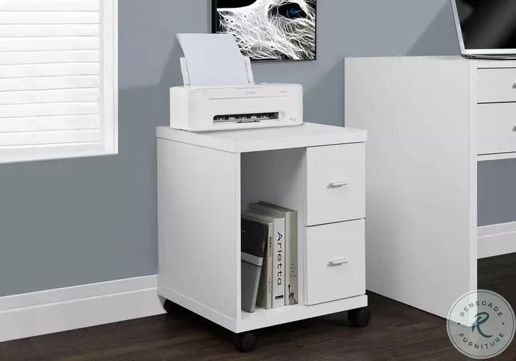White Hollow-Core 2 Drawer Castors Computer Stand