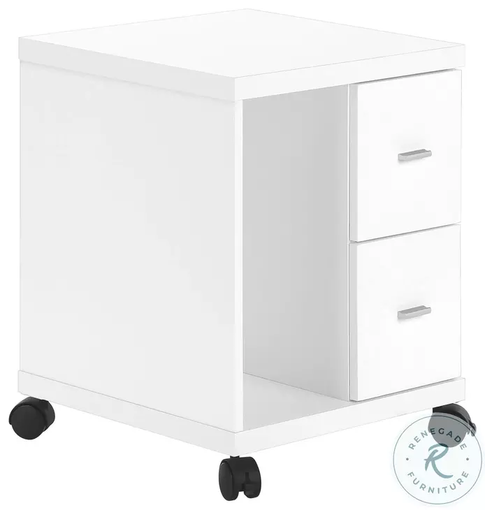 White Hollow-Core 2 Drawer Castors Computer Stand