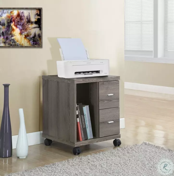 Dark Taupe Reclaimed-Look 2 Drawer Castor Computer Stand