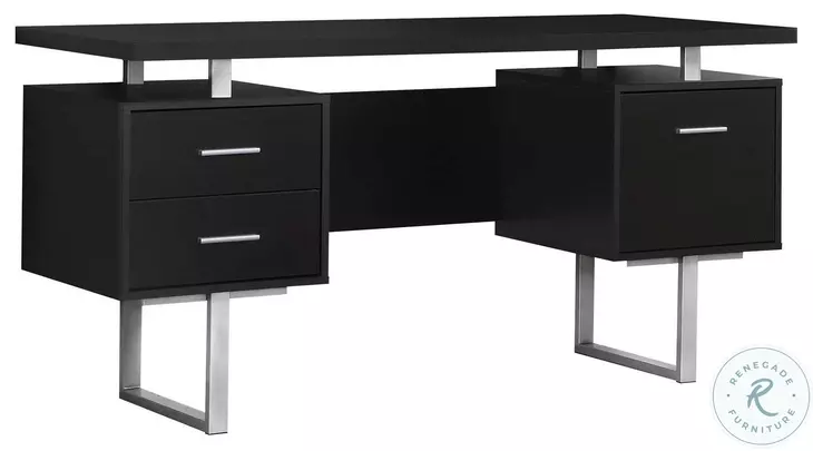 Cappuccino Hollow-Core/Silver Metal Office Desk