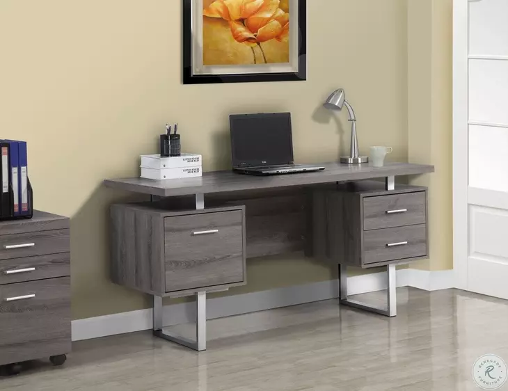 Dark Taupe Silver Metal Office Desk