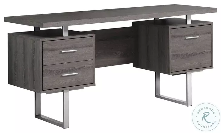 Dark Taupe Silver Metal Office Desk