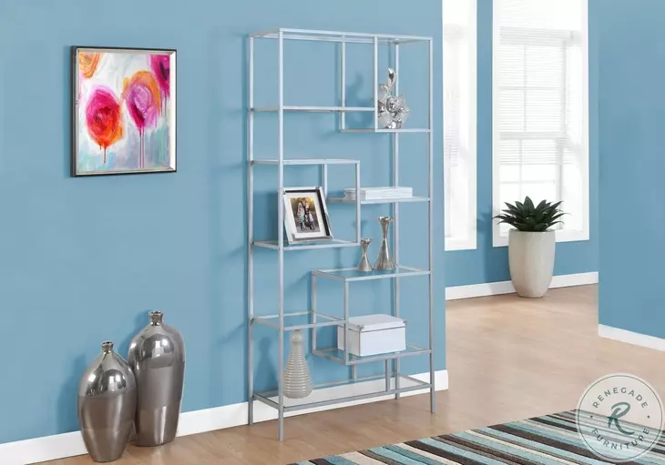 Silver Tempered Glass 72" Bookcase