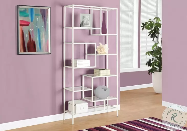 7159 White Tempered Glass 72" Bookcase