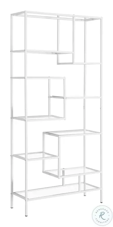 7159 White Tempered Glass 72" Bookcase