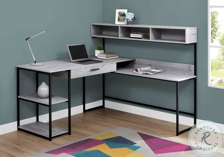 Grey and Black Corner Computer Desk