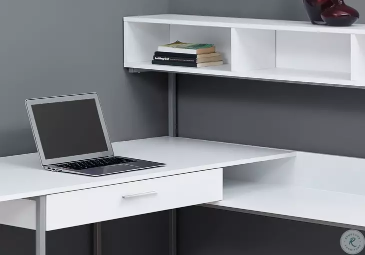 White and Silver Corner Computer Desk