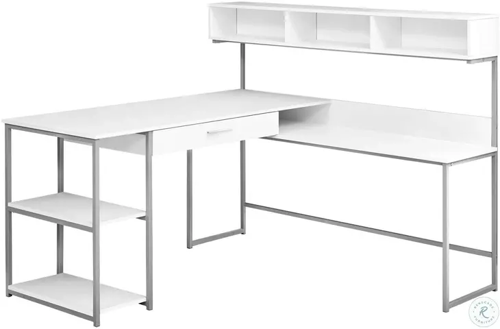White and Silver Corner Computer Desk