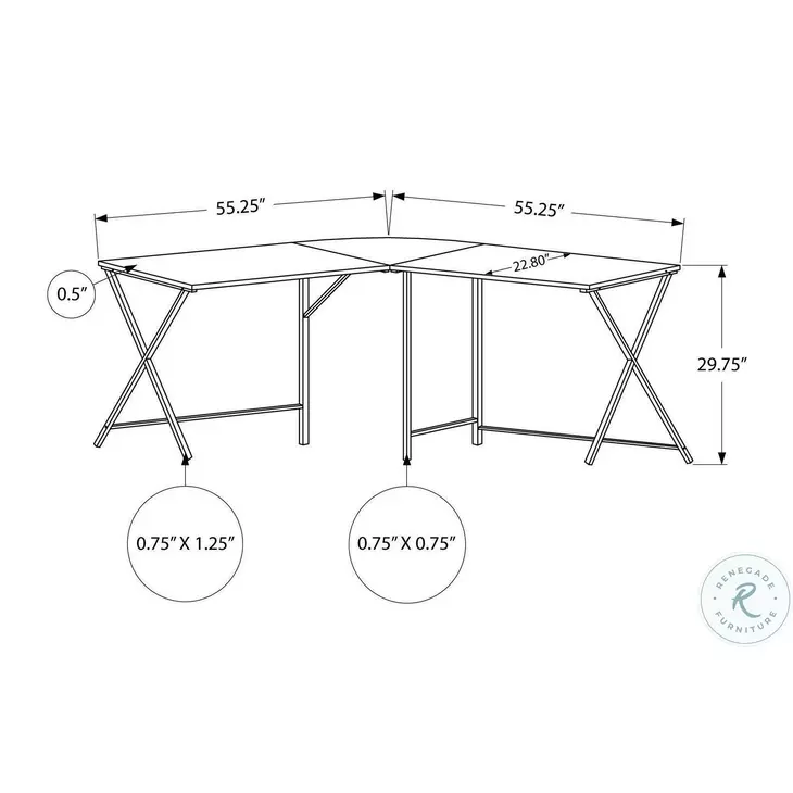 7196 Grey And Black 55" L Shaped Desk