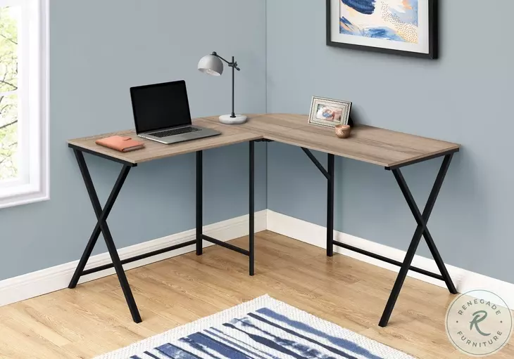 7197 Dark Taupe And Black 55" L Shaped Desk