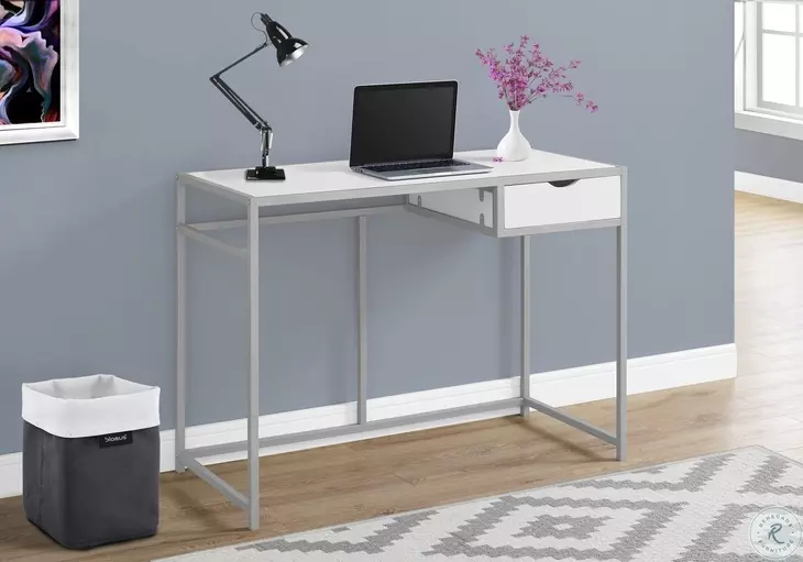 42" White And Silver Metal Computer Desk
