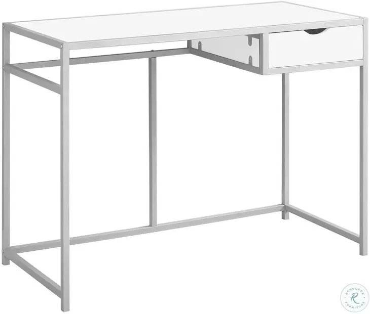 42" White And Silver Metal Computer Desk