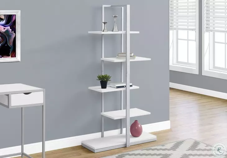 7233 60" White And Silver Metal Bookcase