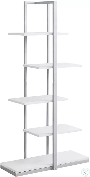 7233 60" White And Silver Metal Bookcase