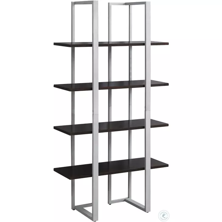 7239 60" Cappuccino And Silver Metal Bookcase