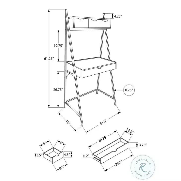 7331 Grey And Black 32" Ladder Desk