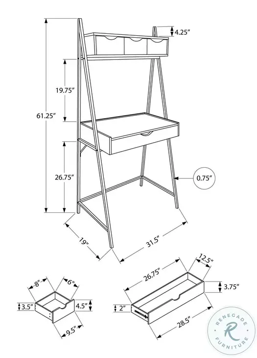 7332 Dark Taupe And Black 32" Ladder Desk