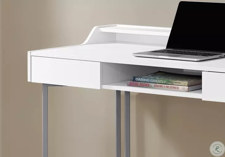 White and Silver Metal 48" Open Computer Desk
