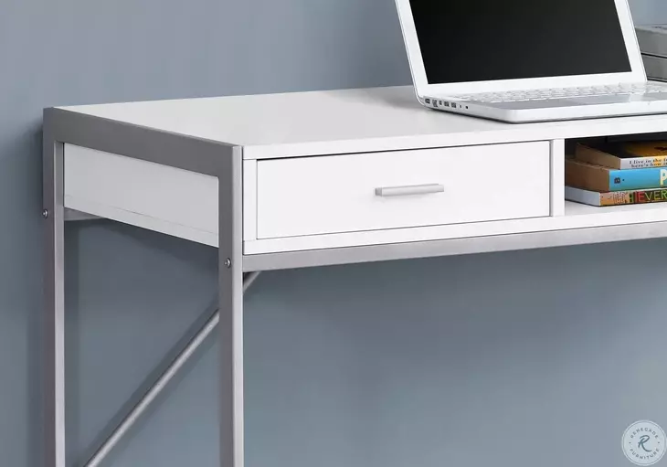 White and Silver Metal 2 Drawer 48" Computer Desk