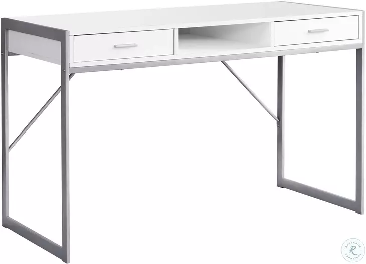 White and Silver Metal 2 Drawer 48" Computer Desk