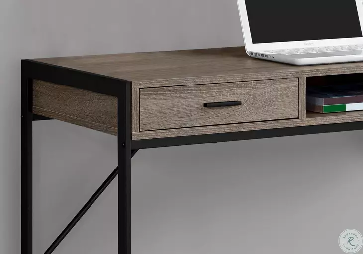 Dark Taupe and Black Metal 2 Drawer 48" Computer Desk