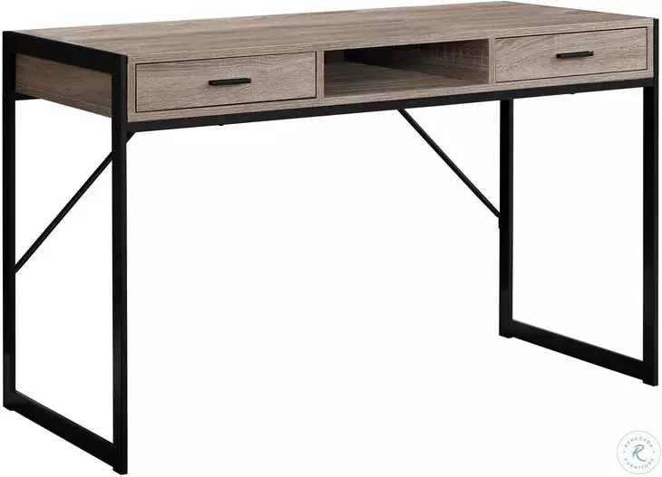 Dark Taupe and Black Metal 2 Drawer 48" Computer Desk