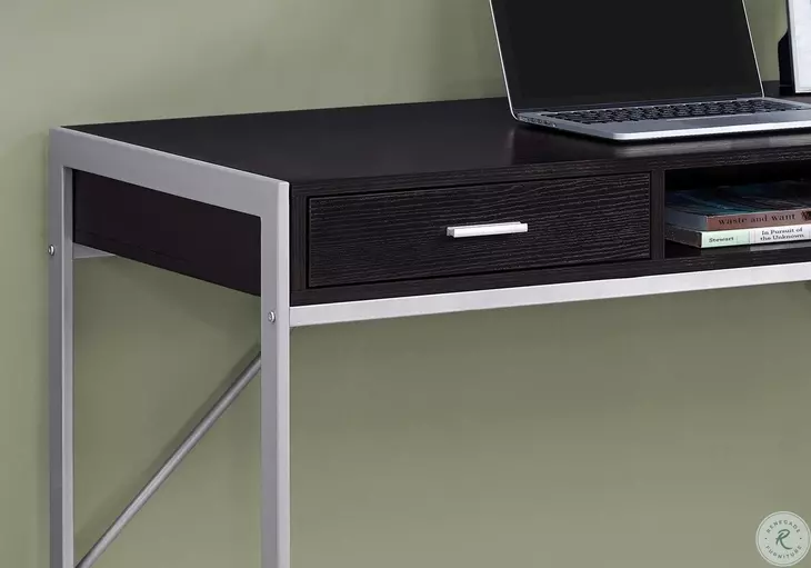 Cappuccino and Silver Metal 2 Drawer 48" Computer Desk