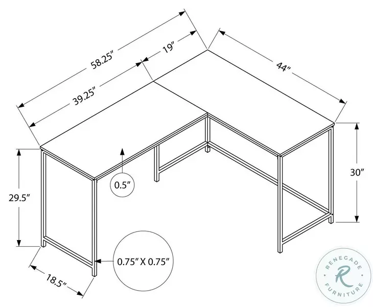 7397 Natural And White Metal 58" Computer L Desk