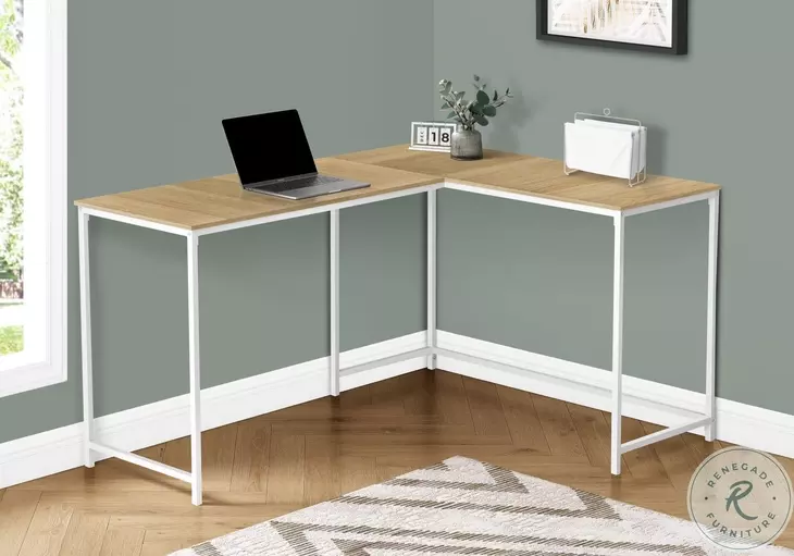 7397 Natural And White Metal 58" Computer L Desk
