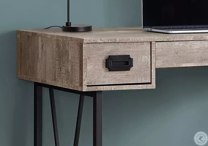 Taupe Wood and Black Metal 48" Computer Desk